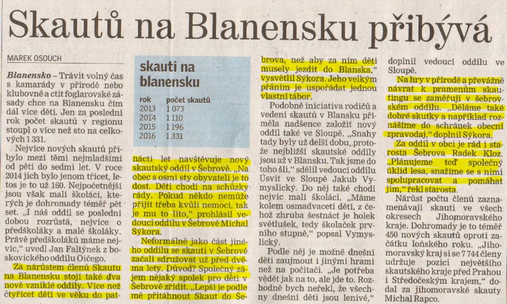 Skautů na Blanensku přibývá